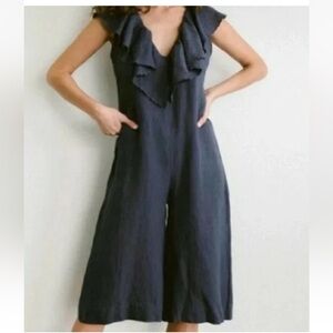 Anthropologie Maria Stanley Gray Ruffle Cropped Wide Leg Romper Medium
